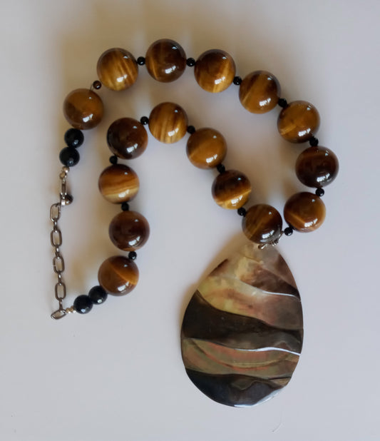 Tiger's Eye and Shell Necklace