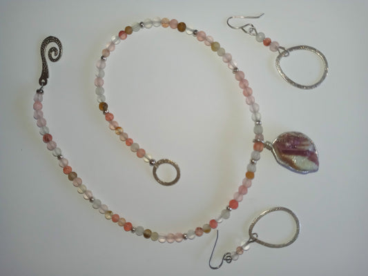 Tournaline and Rose Quartz Necklace and Earrings