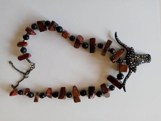 Mahogany Obsidian Longhorn Necklace